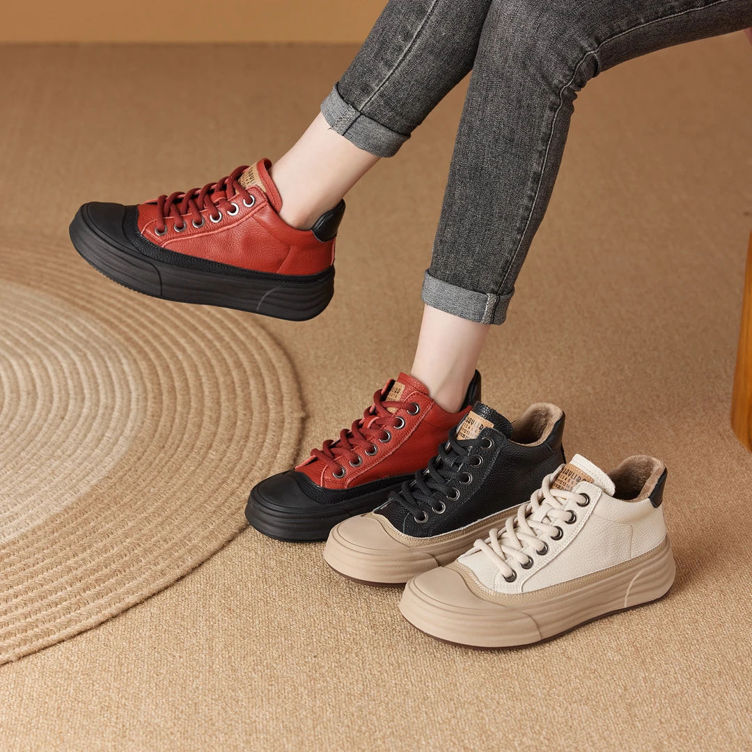 B116拼色百苏女鞋2024秋冬季休闲时尚百搭厚底高帮女系带