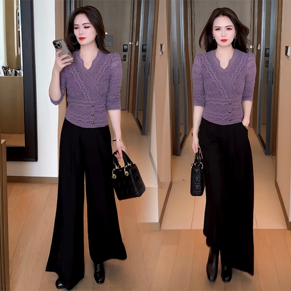 季颜品牌 春秋款新品洋气时尚女神范蕾丝小衫减龄打底上衣 7391