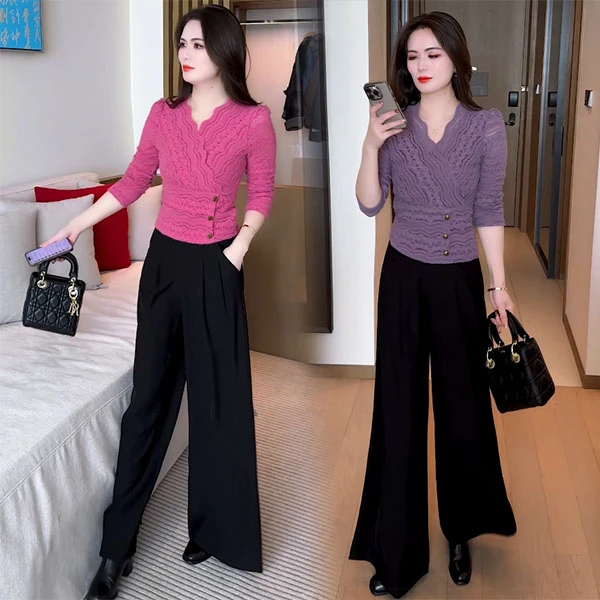 季颜品牌 春秋款新品洋气时尚女神范蕾丝小衫减龄打底上衣 7391