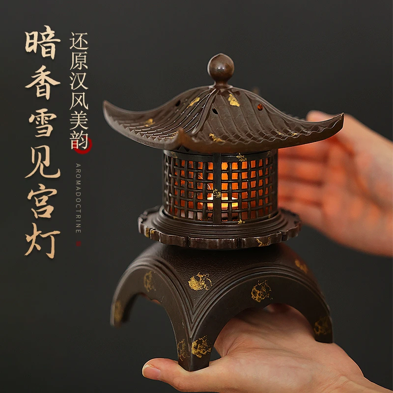 暗香雪见复古家用香炉镂空香薰炉摆件香炉熏香炉蜡烛加热炉紫铜炉