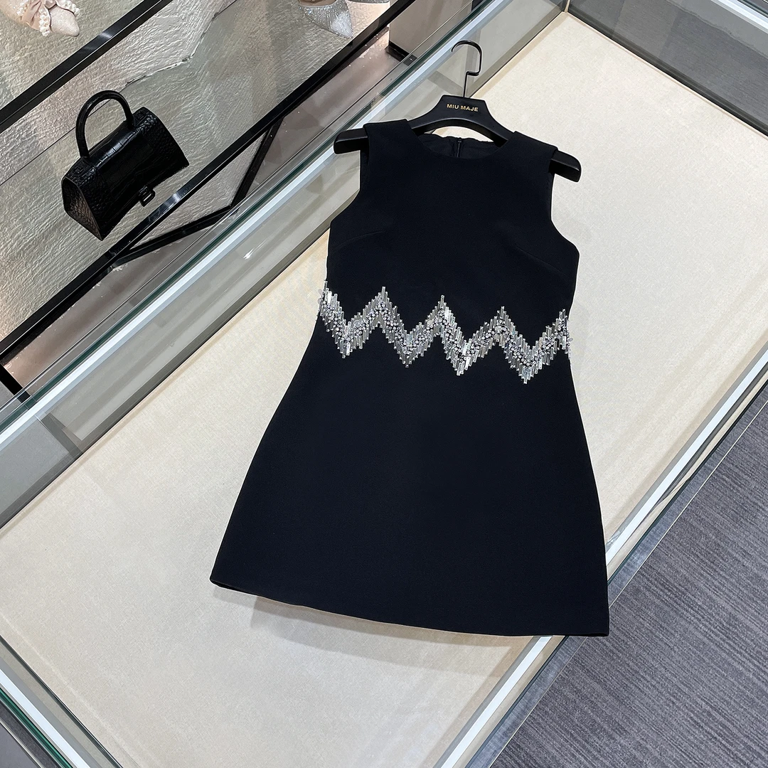 夏季高奢亮片气质收腰重工连衣裙女DY3513