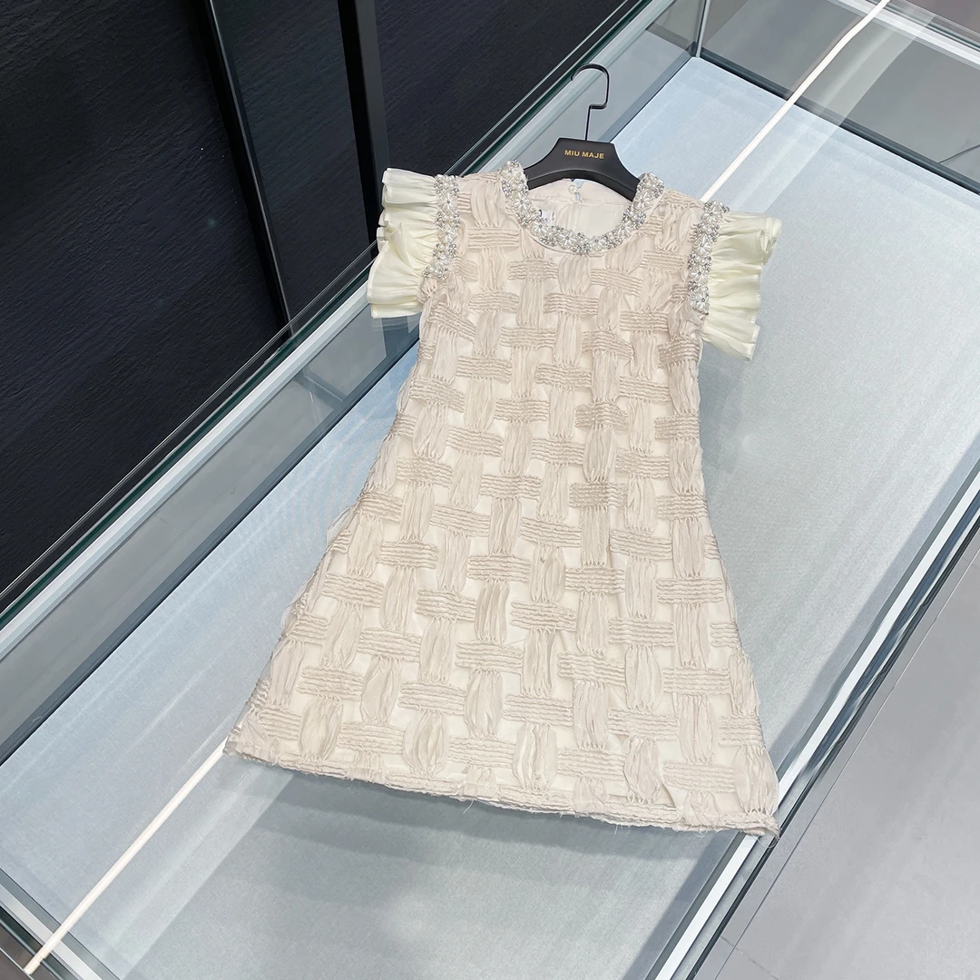 设计师新款法式重工钉珠连衣裙时尚透明网纱裙DY3734