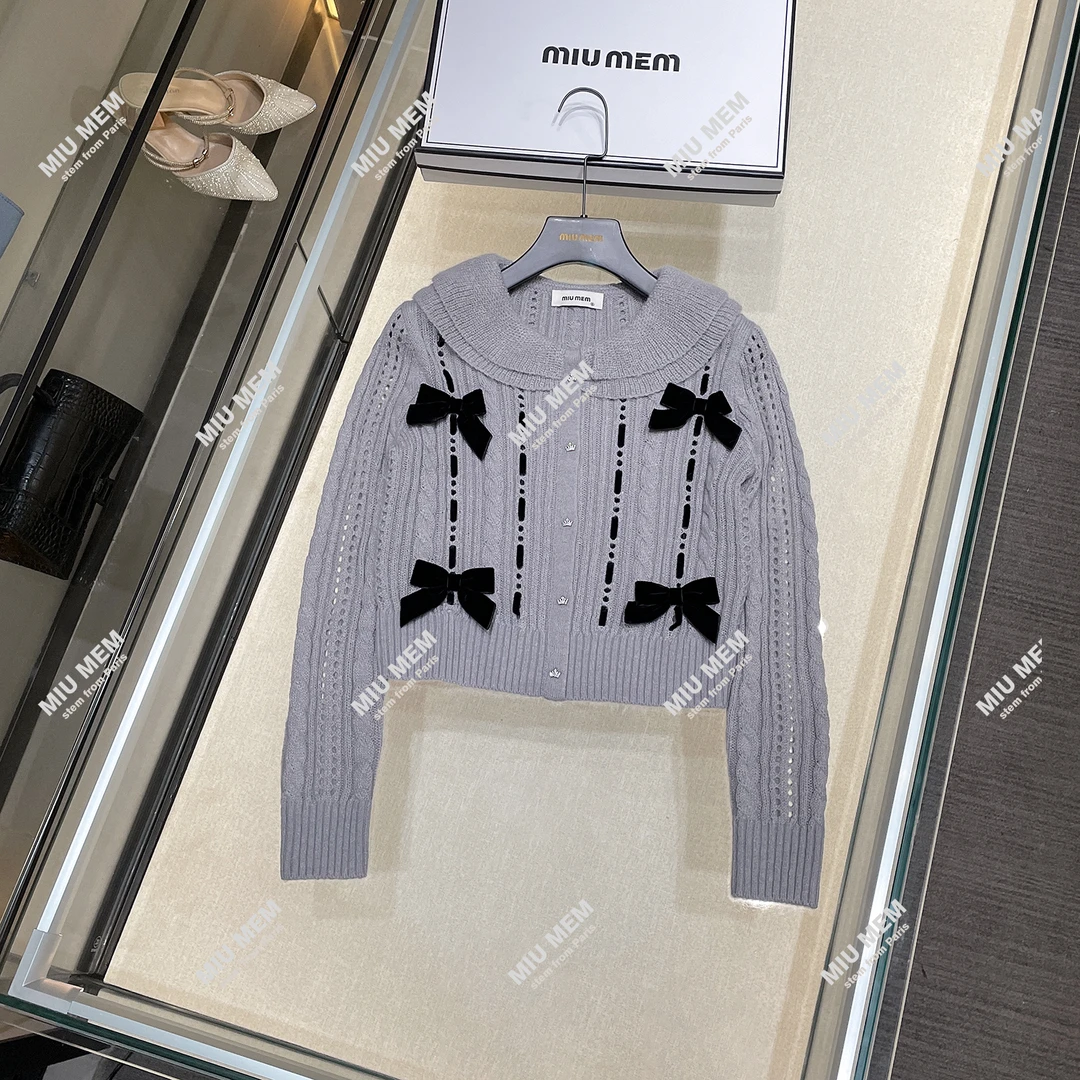 早秋高端女装法式小香风立体蝴蝶结钉珠针织衫上衣 DY5227