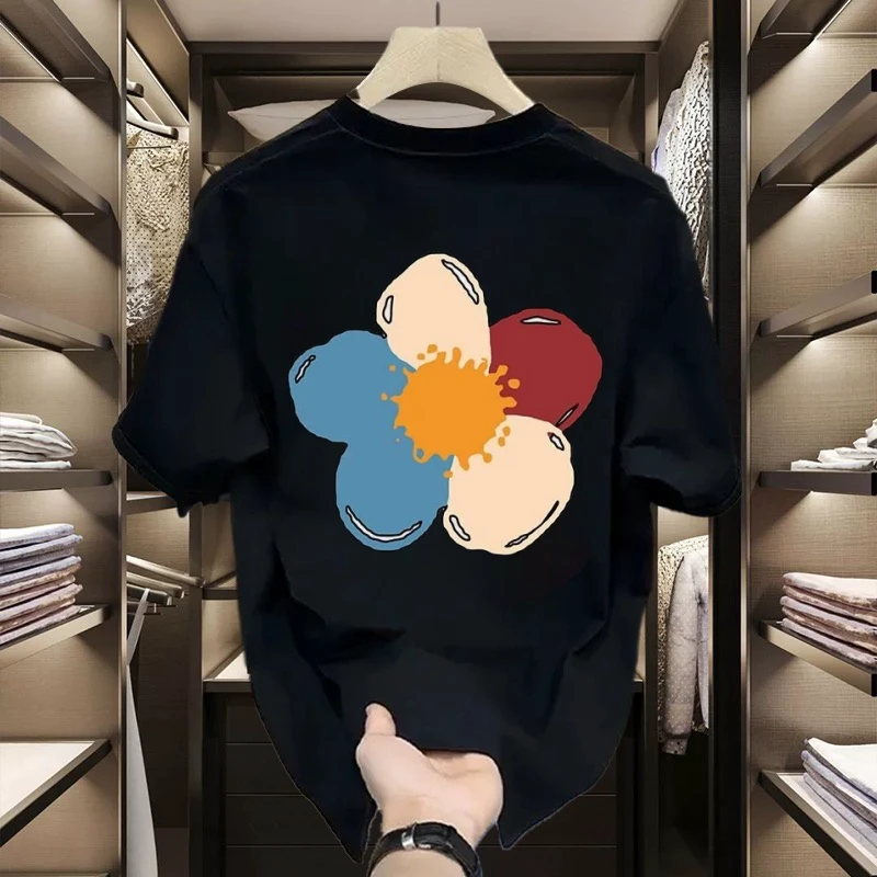 新款2024夏季重磅纯棉230g短袖T恤时尚潮牌圆领印花设计上衣男装T