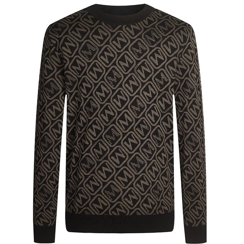 MANGANO秋冬新款字母满印针织衫男潮流百搭圆领纯色打底衫2238215
