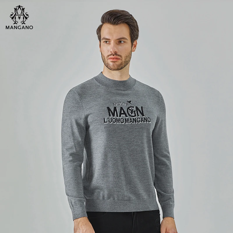 MANGANO男装秋冬户外舒适时尚休闲百搭保暖圆领印花羊毛衫9208210