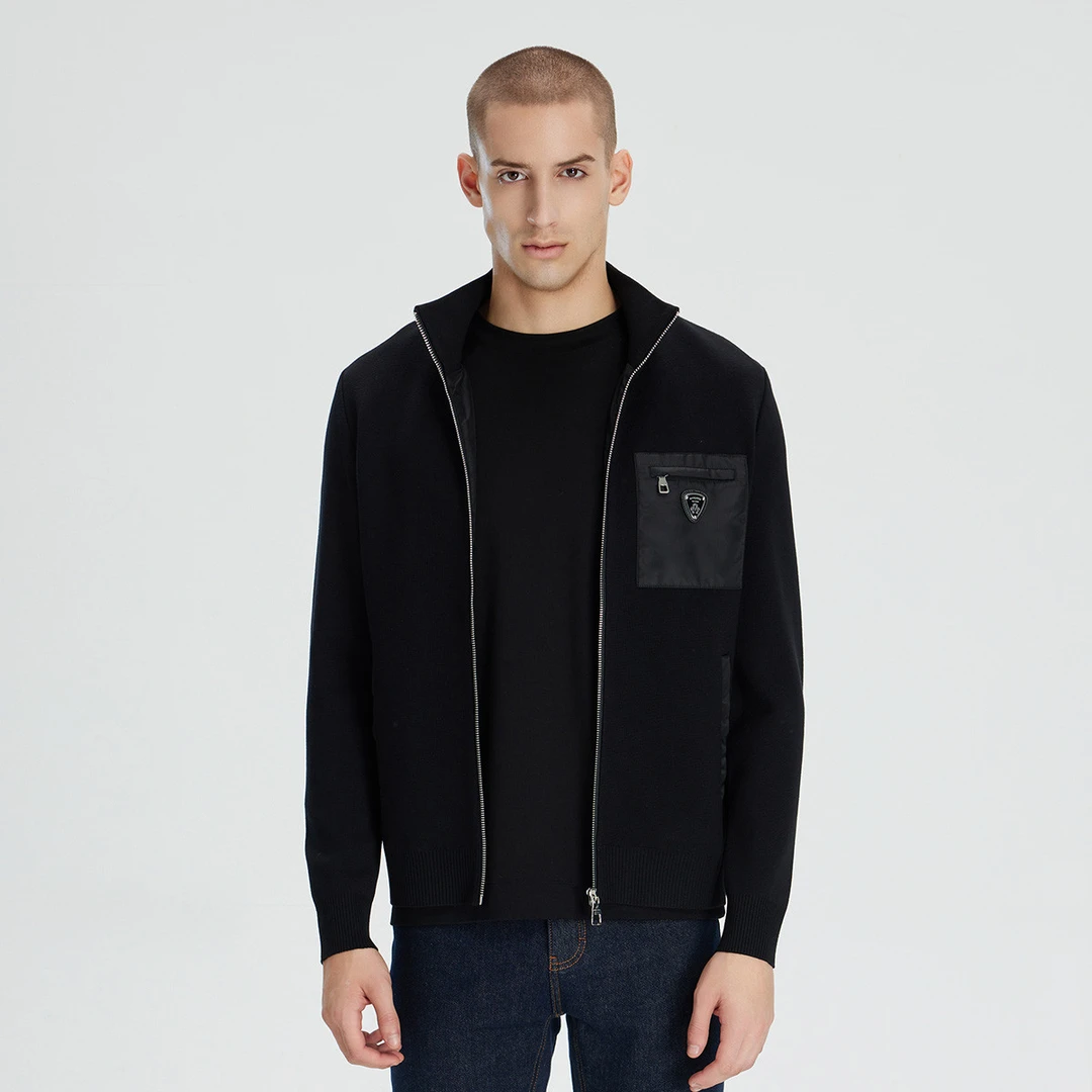 MANGANO秋冬新款男装潮流针织立领简约拉链夹克男外套 2222159