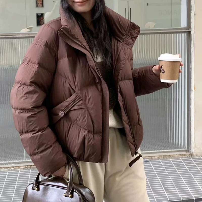 大口袋2024新款羽绒服女短款立领韩版宽松加厚面包时尚保暖冬外套