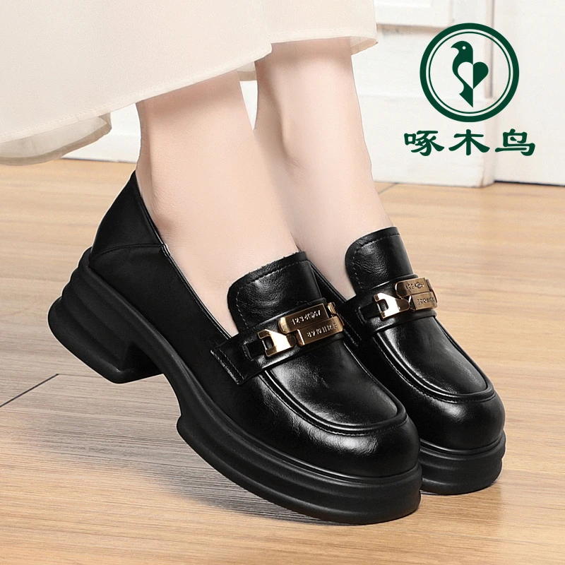 啄木鸟秋季新款乐福鞋子英伦风小皮鞋女士百搭软底厚底复古单鞋女