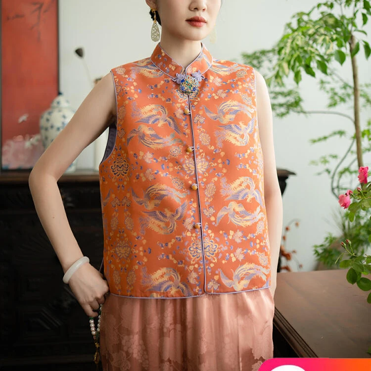 2024新品MFZY019对花丨上久楷丨凤凰于飞名家宋锦复古马甲马夹女