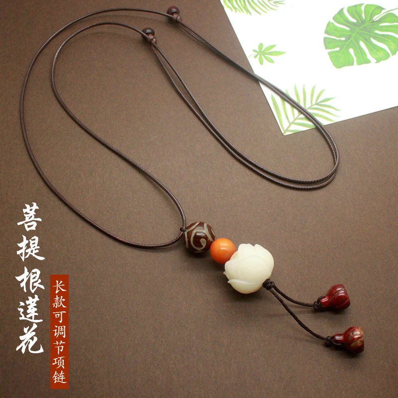 非金属皮质项链 原创菩提根莲花毛衣链女长文艺百搭民族古风项链
