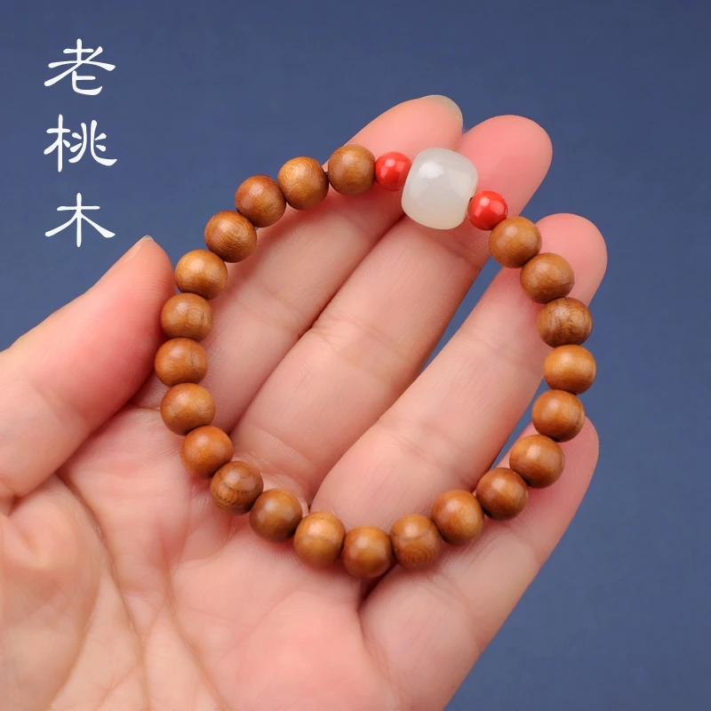 木质手链 老桃木雕刻莲花手链文艺男女木手串复古民族风木珠串