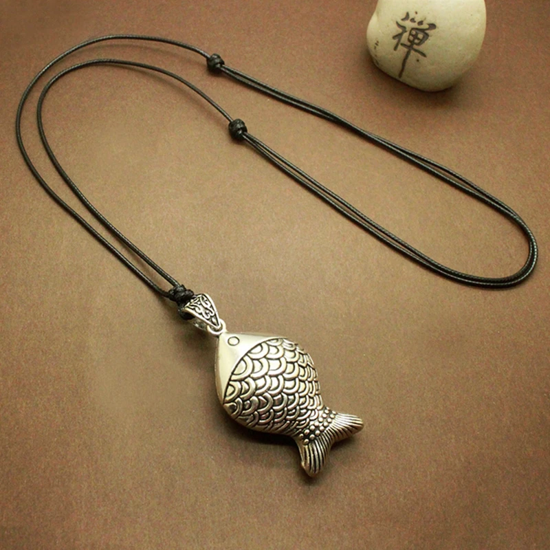 锌合金项链 复古胖胖鱼长款项链百搭吊坠挂饰女民族风毛衣链可爱