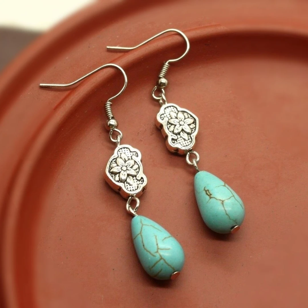 合金耳饰 原创复古水滴耳坠甜美百搭耳环女民族风波西米亚气质