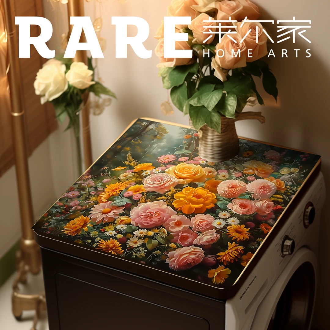 陌上花开硅藻泥方形洗衣机垫鲜花简约美式轻奢复古家用创意网红