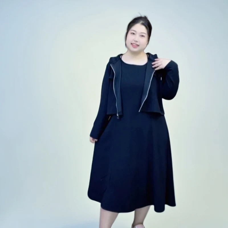 大码两件套外套+背心裙胖mm特体显瘦气质长袖时尚休闲百搭早秋