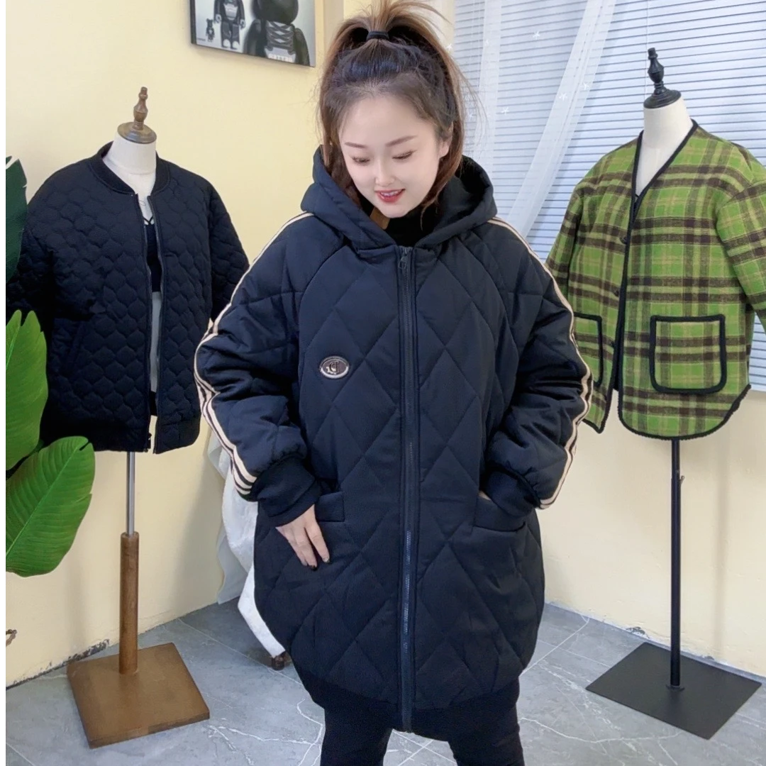大码冬季棉袄特体百搭连帽宽松中长款加厚保暖休闲222-8