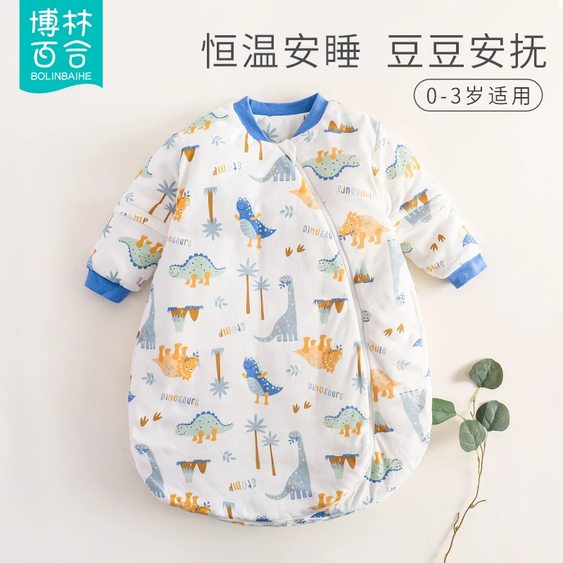 婴儿一体式恒温豆豆绒睡袋新生儿春秋冬季纯棉加厚宝宝儿童防踢被