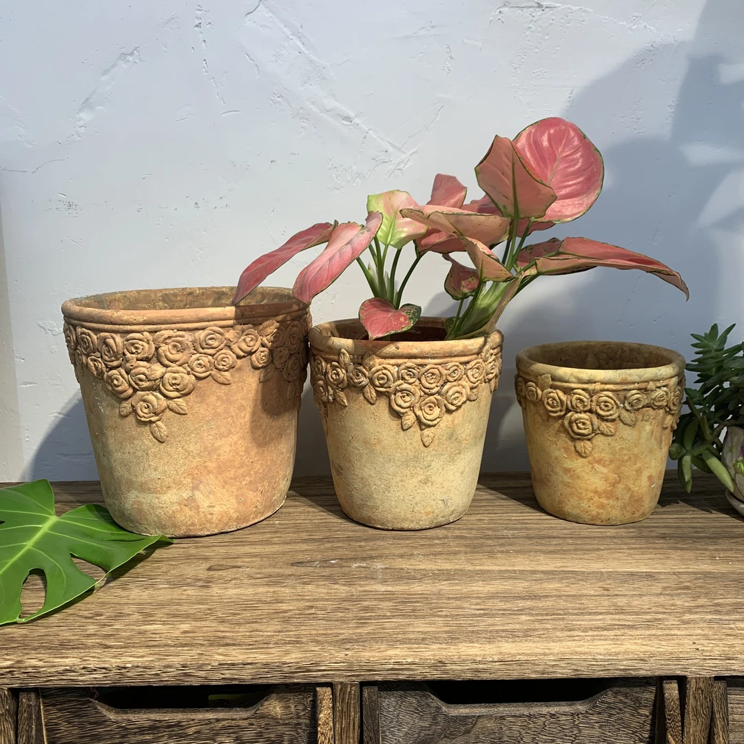纯手工仿水泥肉植物拼盘花盆欧式复风玫瑰花做旧阳台庭院装饰个性
