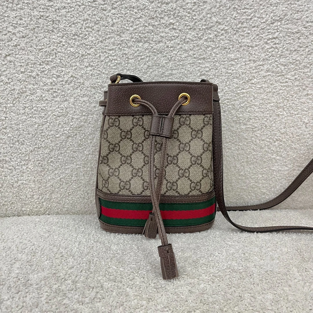 95新 GUCCI/古驰 叮叮奢/老花抽绳水桶包／成色直播间为准
