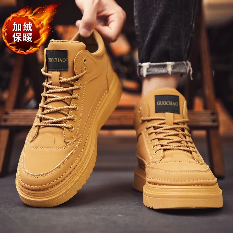 回力瑞马丁靴男秋冬季加绒保暖高帮棉鞋英伦工装靴男士厚底耐磨