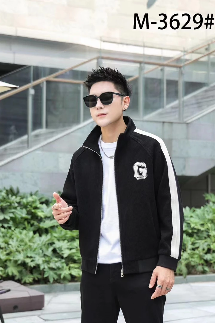 新款韩版青年男士拼接立领夹克时尚百搭字母刺绣运动外套M-3629