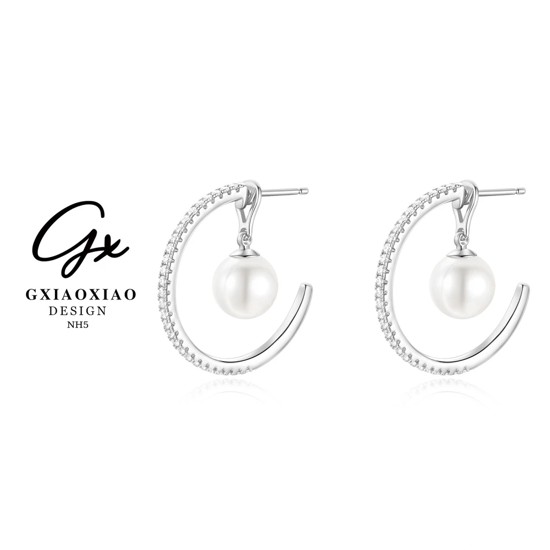 铜合金仿珍珠耳饰 GXX 法式气质优雅高级感半月形耳环 NH5