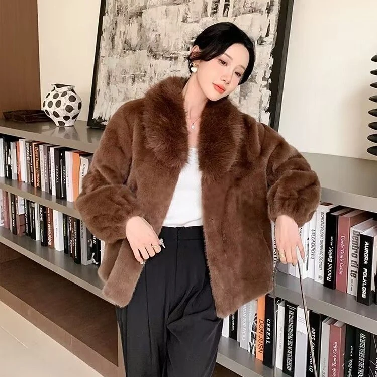 冬季新款加厚欧貂绒短款时尚毛皮外套仿皮草仿水貂大衣网红洋气