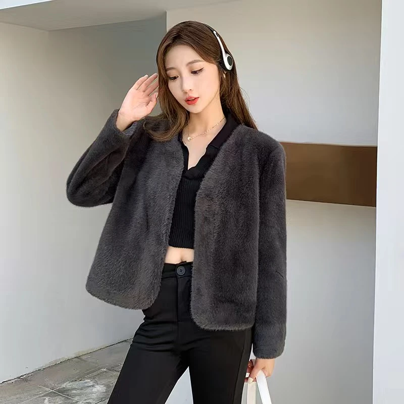 2023春季新款外套女宽松仿水貂绒皮毛一体欧貂时尚外套气质外套女