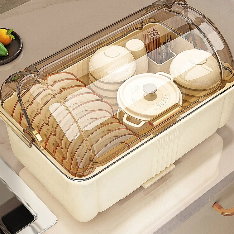 碗筷收纳盒放碗碟收纳架厨房家用多功能带盖沥水置物架碗柜收纳盒