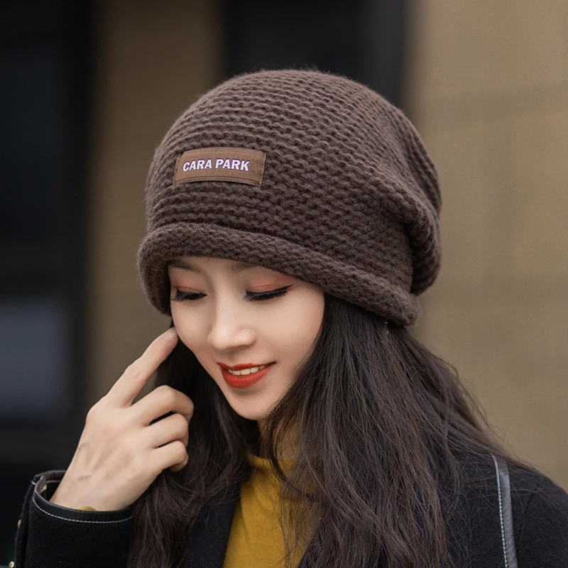 秋冬针织帽加厚堆堆帽网红韩版保暖时尚卷边女款大头围毛线帽子女