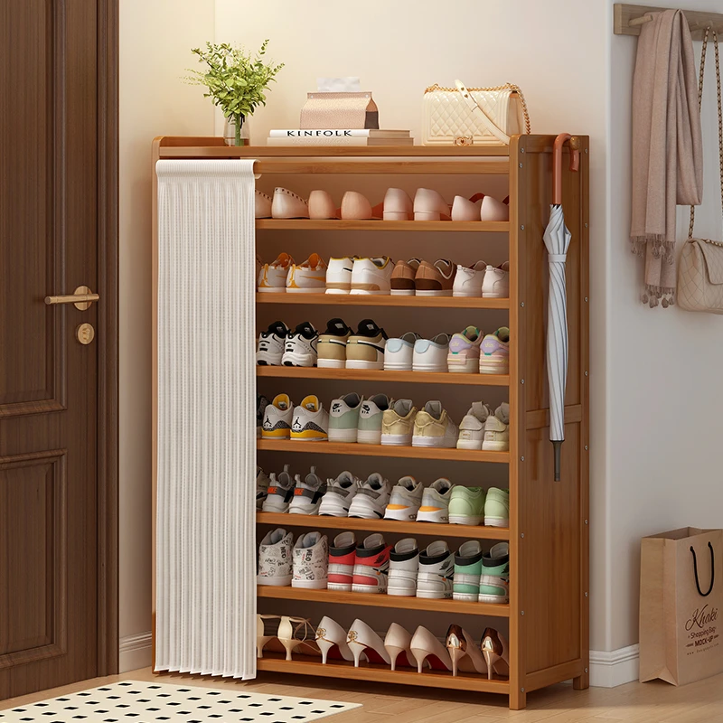 鞋架子多层家用入户门口出租房专用经济型落地式简易鞋柜带帘防尘