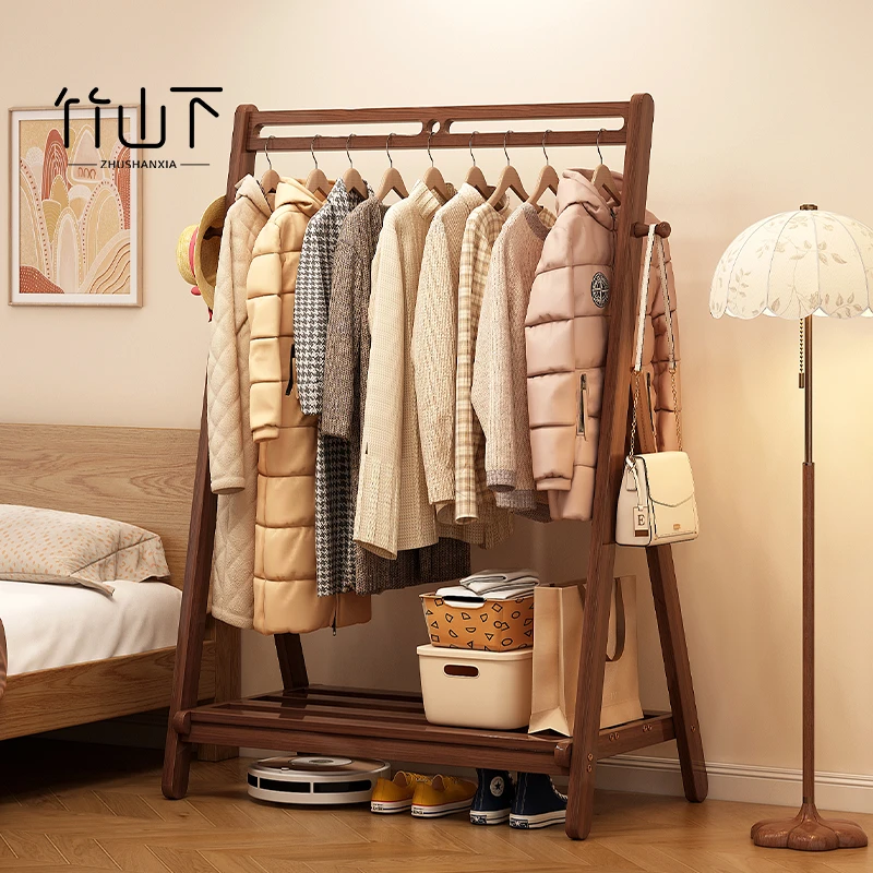 衣帽架落地卧室挂衣架家用阳台客厅简约可折叠立式简易置物衣服架
