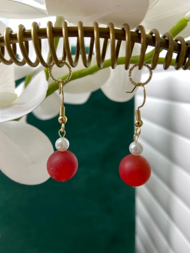 合金树脂耳饰 夜明香10毫米配白贝珠耳饰