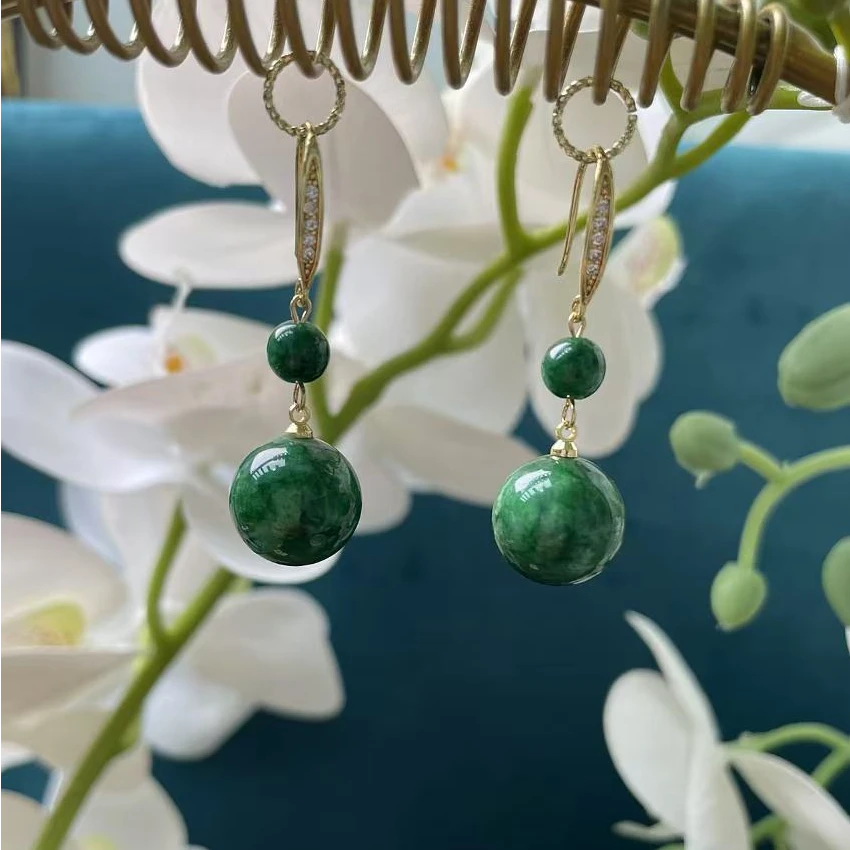 干青深色双珠带钻耳饰