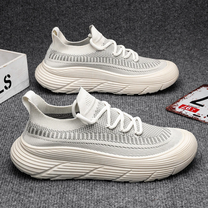 夏季新款男士透气男鞋厚底防滑飞织休闲网面网鞋轻便软底软面潮鞋