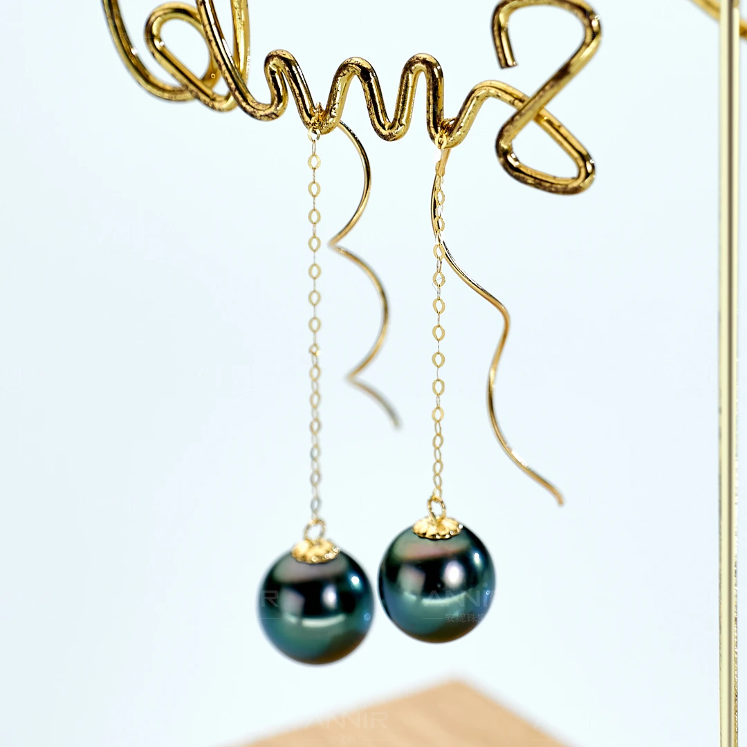 孔雀绿大溪地耳环 （正圆） 8-9mm 18K金 691H000DY