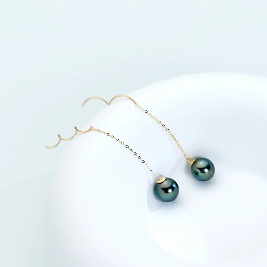 孔雀绿大溪地耳环  8-9mm 18K金 758H000DY