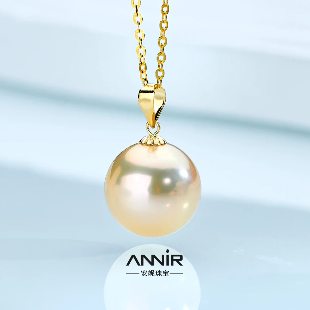 “日出”（升级）正圆珍珠18K金吊坠 12-13mm  1990H00DY（S925银链）