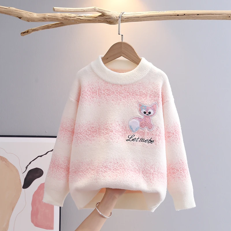 儿童毛衣秋冬套头圆领女童大童女孩冬季洋气中童8到14岁毛绒针织