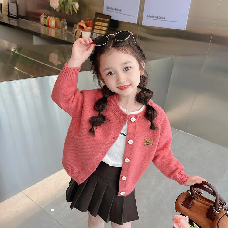 女童针织衫开衫儿童毛衣外套春秋洋气女宝秋季宝宝小女孩春秋装潮