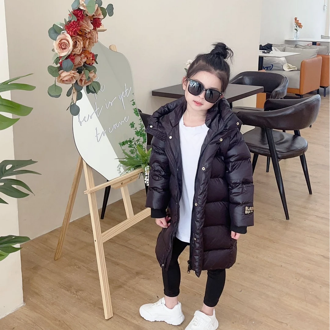 黑金男童女童儿童羽绒服加厚中长款过膝冬季中大童白鸭绒亲子外套