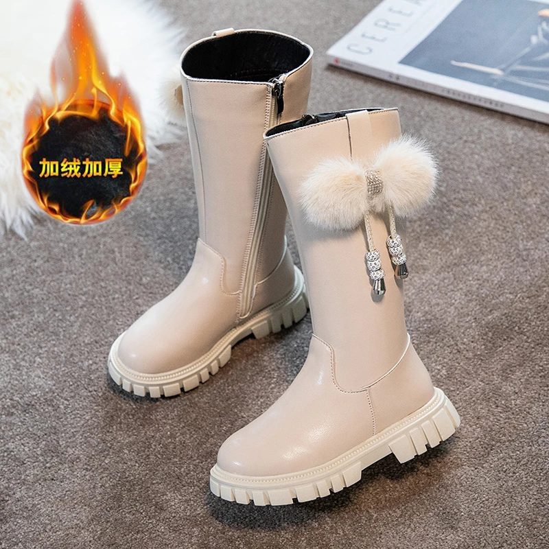 儿童长筒靴女童公主靴加绒保暖皮靴子鞋公主新款女孩子马丁靴棉鞋