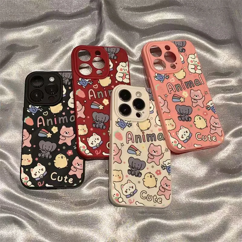 可爱小动物褶皱壳适用苹果iphone16plus/13卡通手机壳15/14软壳xr