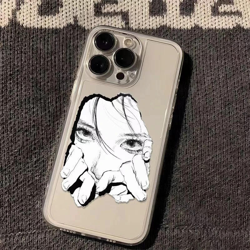 素描富江适用苹果16/15透明手机壳iPhone14华为OPPO卡通12/13软壳