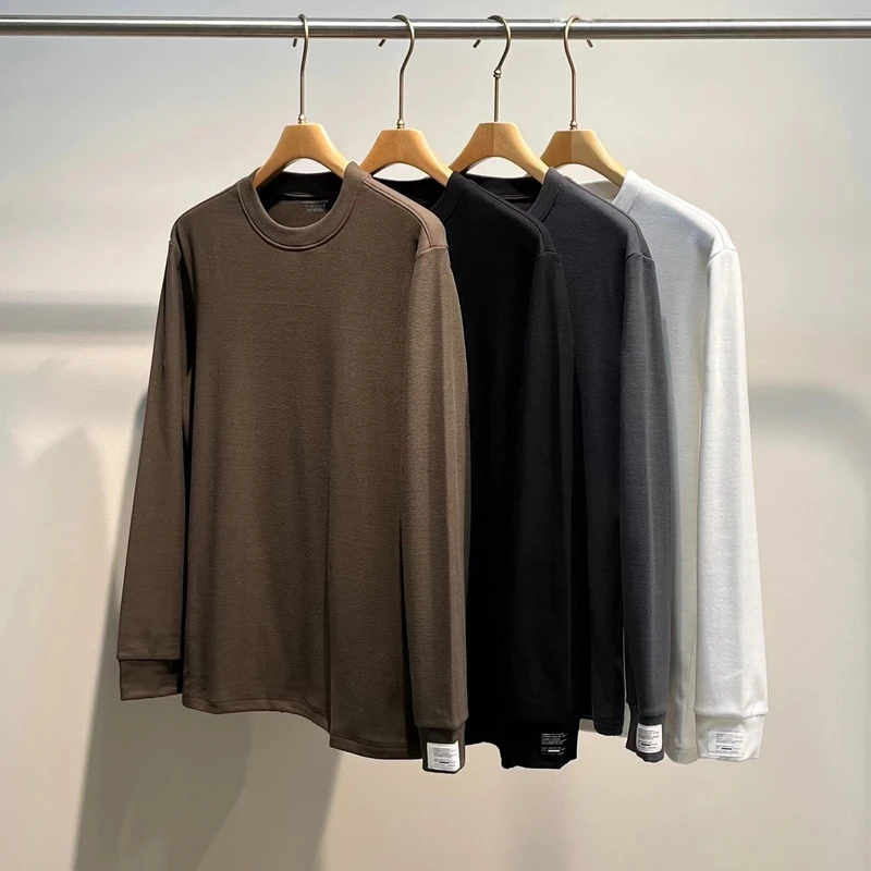 2024男士中领打底衫秋季纯色长袖简约百搭大弹力时尚休闲卫衣