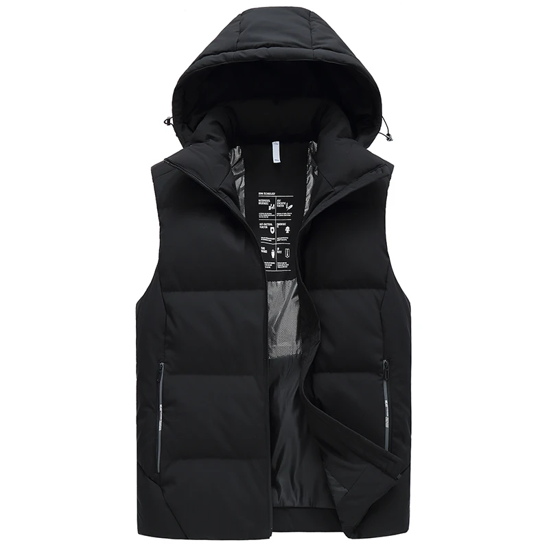 恒源祥大码连帽加厚白鸭绒羽绒马甲男宽松保暖无袖背心马夹男外套