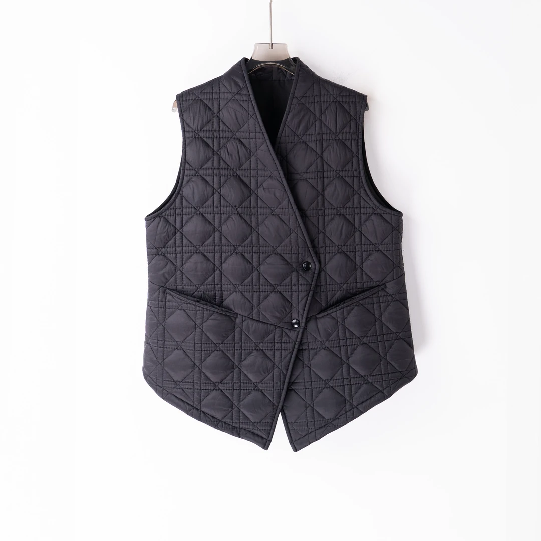 PW241158大码女装胖MM时尚百秋冬加厚百搭休闲马甲设计感绗棉