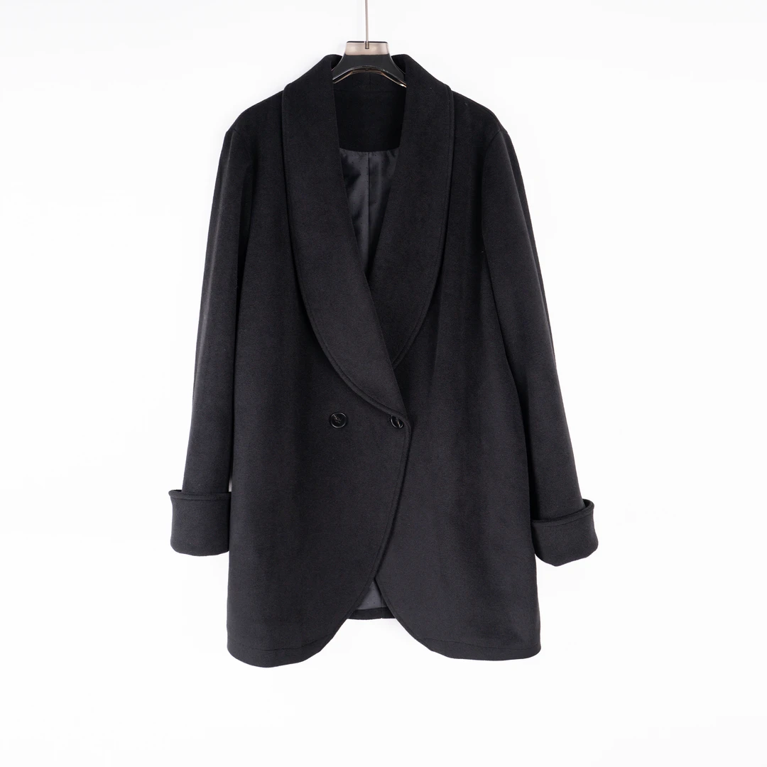 PW240983秋冬新款加厚中长款羊毛呢大衣加厚外套小众设计简约大牌