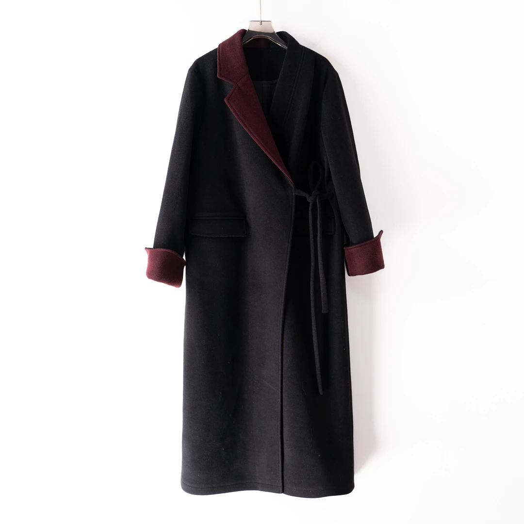 PW241138秋冬大码长款时尚简约潮流设计师款长款外套羊毛呢大衣